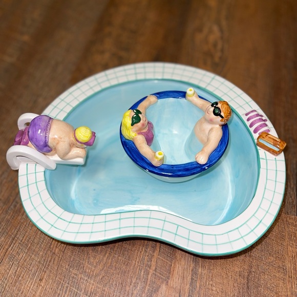 lotus Dining Vintage Lotus 995 Chip And Dip Bowl Swimming Pool